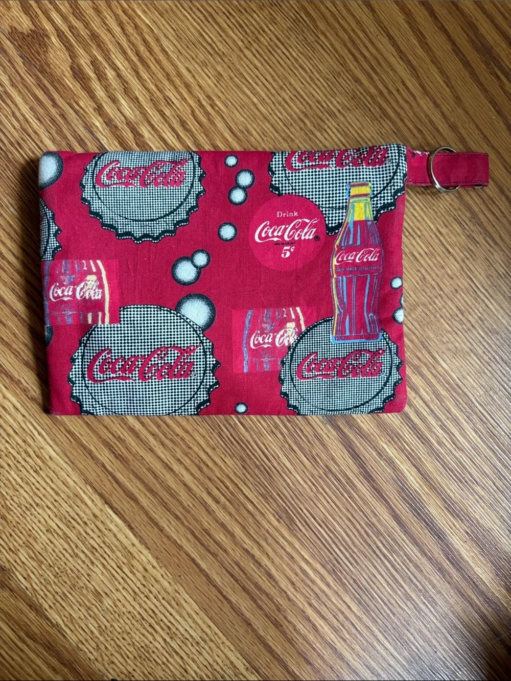 Coca Cola Red Zip Wristlet Pouch with Bottle Cap Print